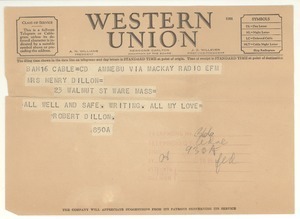 Telegram from Robert E. Dillon to Mary Dillon