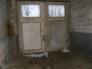 Interior view of double doors to outside