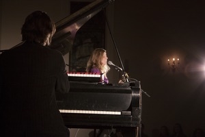 Dar Williams, performing at the First Congregational Church in Wellfleet, accompanied by Bryn Roberts on piano