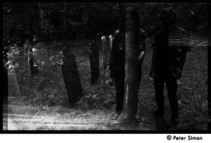 Double exposure of Verandah Porche (left) and Michael Gies in a graveyard, Packer Corners commune