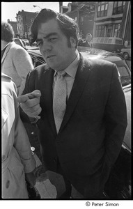 Jack Kerouac's funeral: Jimmy Breslin outside church