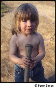 Small child with a baseball bat, Tree Frog Farm commune