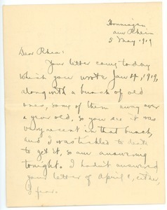 Letter from Lloyd S. Belville to Rhea Oppenheimer