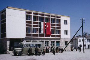Flags outside Struga building