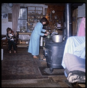 Nina Keller and kids in the kitchen, Wendell Farm