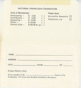 National Paraplegia Foundation business reply card