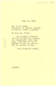 Letter from W. E. B. Du Bois to J. H. Badley