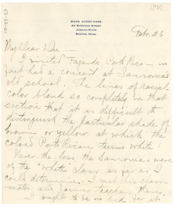 Letter from Maud Cuney Hare to W. E. B. Du Bois