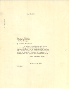 Letter from W. E. B. Du Bois to J. P. Whittaker