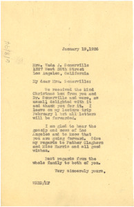 Letter from W. E. B. Du Bois to Vada J. Somerville
