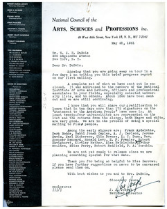 Letter from National Council of the Arts, Sciences, and Professions to W. E. B. Du Bois