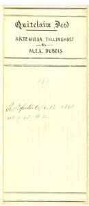 Deed transfer from Artemissa Tillinghast to Alexander Du Bois