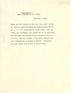 Memorandum from W. E. B. Du Bois to Mary White Ovington and Walter Francis White