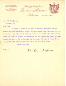 Letter from M. Bates Stephens to W. E. B. Du Bois