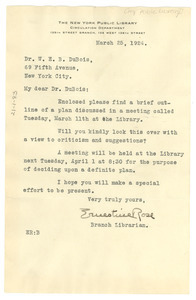 Letter from New York Public Library 135th Street Branch to W. E. B. Du Bois