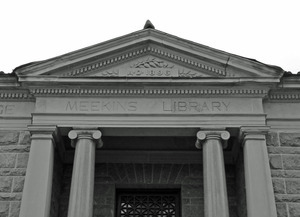 Meekins Public Library: close-up of front pediment