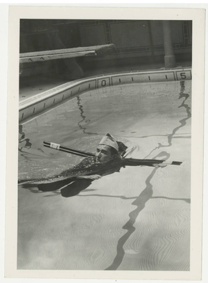 A soldier is swimming in McCurdy Natatorium (1942)
