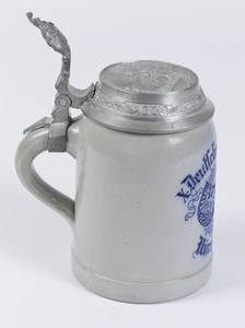 Etched stoneware stein with lid