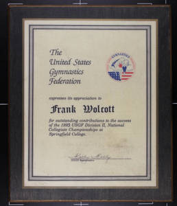 USGF Appreciation Plaque for Coach Wolcott (1993)
