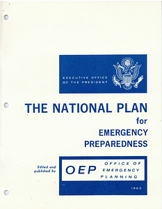 The first chapter of the National Plan for Emergency Preparedness with attached letter from Office of Emergency Planning (OEP) Director Edward A. McDermott