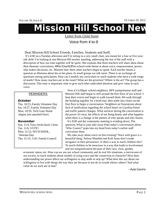 Mission Hill School newsletter, October 19, 2012