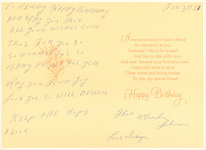 A Birthday Card From Marsha P. Johnson to Randy Wicker