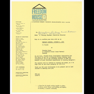 Memorandum from O. Phillip Snowden to George Davis, Rev. Davis and others about meeting on October 5, 1971