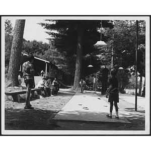 Shuffleboard game at Sandy Island Camp