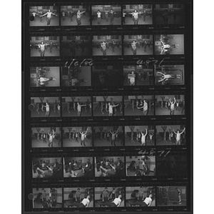 Contact sheet of women dancing and people using exercise equipment