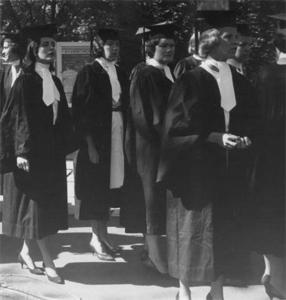 Six Wheaton Students in Cap and Gown, 1964.