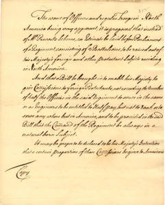 William Bollan papers, Raising a Regiment out of the Foreign Protestants in America, undated