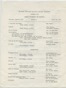 Kansas University Pop Ensemble recital program, April 10, 1973