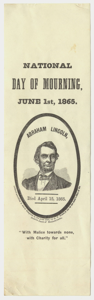 National day of mourning, June 1st, 1865 paper ribbon