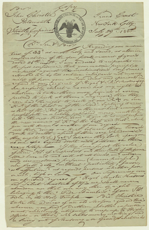 Manuscript copy of a letter from John James Joseph Gourgas to John Christie, 1850 July 29
