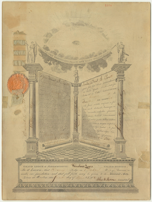 Master Mason certificate issued by Revere Lodge to Daniel E. Pratt, 1856 December 2