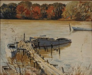 "Lake Scene With Wharf" Ernest E. Perry (1900-1990)
