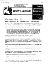 House Democratic Leadership newsletter "Today's Message", 22 February 1995