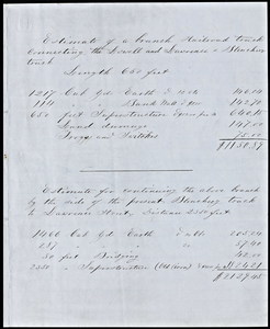 Estimate accompanying pland and profile for Lowell and Lawrence railroad, 1851