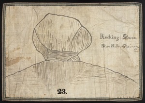 Orra White Hitchcock drawing of rocking stone, Blue Hills, Quincy, Massachusetts
