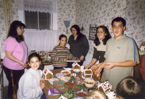 The annual gingerbread house decorating event at Auntie Mary's