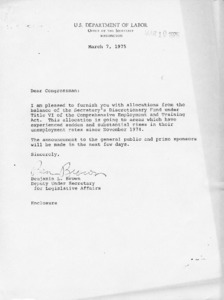 Letter from Benjamin L. Brown to dear congressman