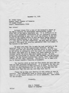 Letter from Paul E. Tsongas to Arthur Kelts