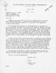 Letter to Congressman Paul E. Tsongas from William L. Lane