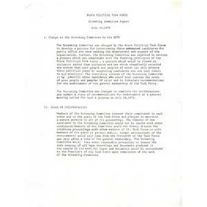 Black Political Task Force screening committee report, July 14, 1979.
