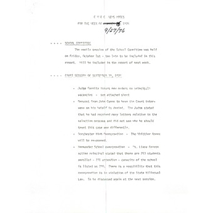 CWEC news notes for the week of 9/27/76.