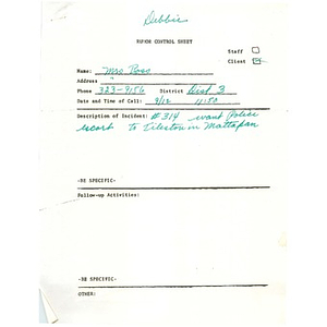 District III rumor control sheet, September 1975.