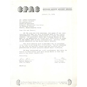 Letter, Citywide Educational Coalition, January 11, 1978.
