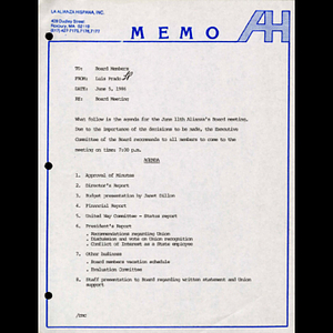 Meeting materials June 11, 1986