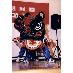 Dragon dance performance on stage at a Chinese Progressive Association New Year event