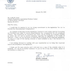 Correspondence pertaining to unemployment compensation legislation